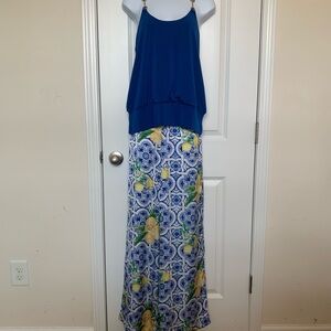Boston Proper Blue and White Wide Leg Jumpsuit